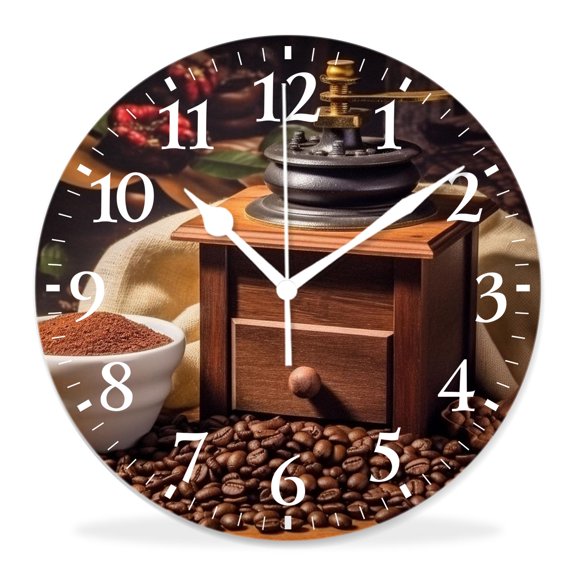 10 Inch Wall Clock Battery Operated Silent Clock Decorative for Office, Kitchen, Outdoor, Living RoomCoffee Bean Old Style Cute Art