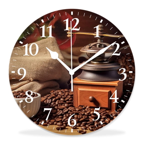 10 Inch Wall Clock Battery Operated Silent Clock Decorative for Office, Kitchen, Outdoor, Living RoomCoffee Bean Old Style Exquisite