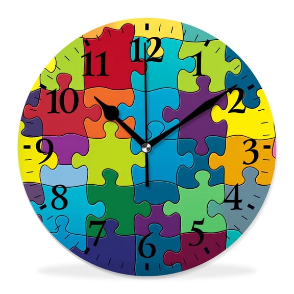 10 Inch Wall Clock Battery Operated Silent Clock Decorative for Office, Kitchen, Outdoor, Living RoomColor Puzzle Pattern Beautiful
