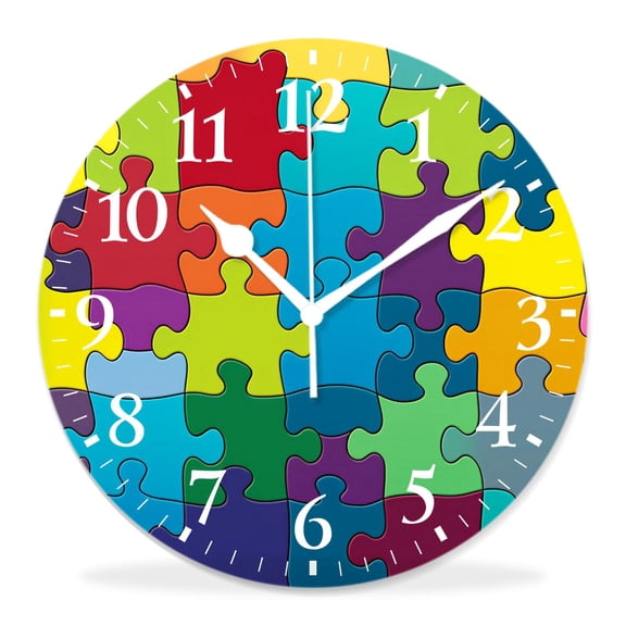 10 Inch Wall Clock Battery Operated Silent Clock Decorative for Office, Kitchen, Outdoor, Living RoomColor Puzzle Pattern Beautiful