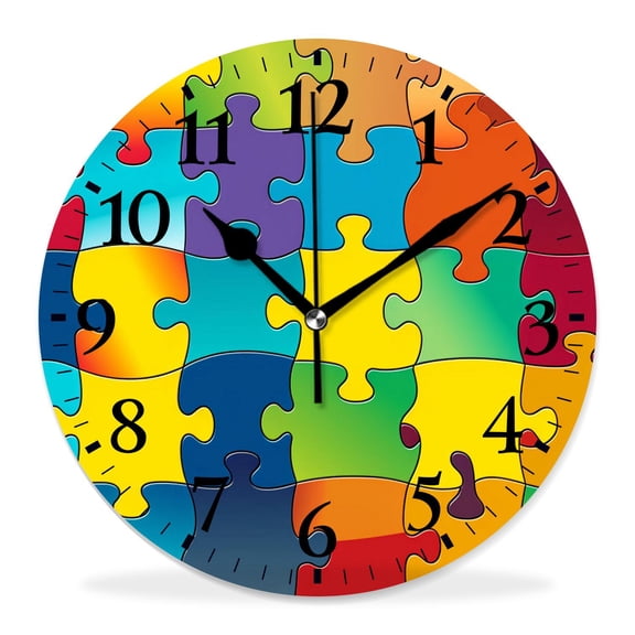 10 Inch Wall Clock Battery Operated Silent Clock Decorative for Office, Kitchen, Outdoor, Living RoomColor Puzzle Pattern Pattern