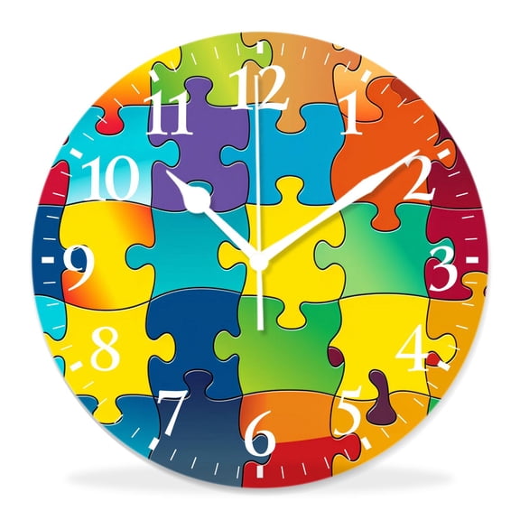 10 Inch Wall Clock Battery Operated Silent Clock Decorative for Office, Kitchen, Outdoor, Living RoomColor Puzzle Pattern Pattern