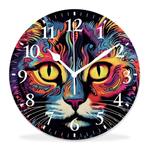 10 Inch Wall Clock Battery Operated Silent Clock Decorative for Office, Kitchen, Outdoor, Living RoomColorful Cartoon Cat Kitten Animal Print Nice