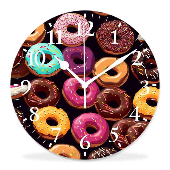 10 Inch Wall Clock Battery Operated Silent Clock Decorative for Office, Kitchen, Outdoor, Living RoomColorful Donuts Cute Pattern