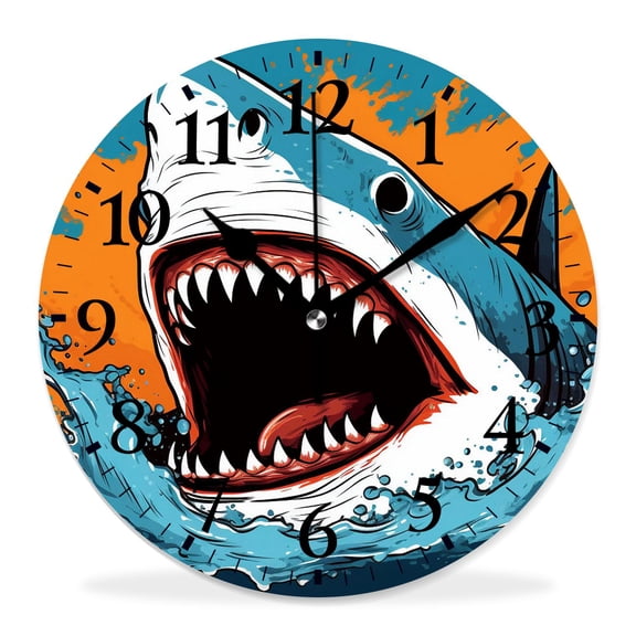 10 Inch Wall Clock Battery Operated Silent Clock Decorative for Office, Kitchen, Outdoor, Living RoomCreative Shark attack Exquisite Design