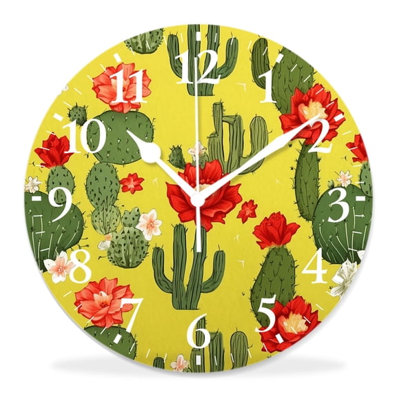 10 Inch Wall Clock Battery Operated Silent Clock Decorative for Office, Kitchen, Outdoor, Living RoomCute Cactus Doodle Cute Pattern