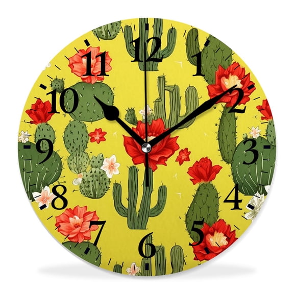 10 Inch Wall Clock Battery Operated Silent Clock Decorative for Office, Kitchen, Outdoor, Living RoomCute Cactus Doodle Cute Pattern