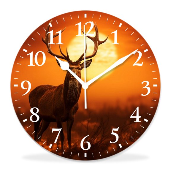 10 Inch Wall Clock Battery Operated Silent Clock Decorative for Office, Kitchen, Outdoor, Living RoomDeer at Sunset