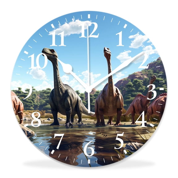 10 Inch Wall Clock Battery Operated Silent Clock Decorative for Office, Kitchen, Outdoor, Living RoomDinosaur Play Scene