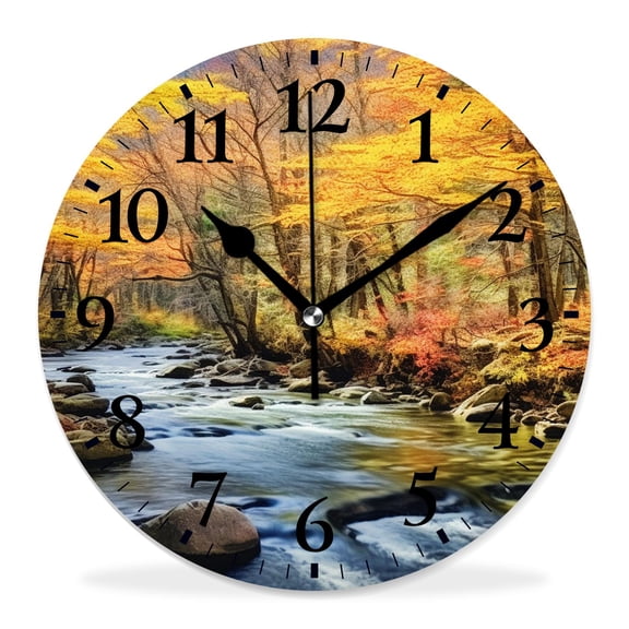 10 Inch Wall Clock Battery Operated Silent Clock Decorative for Office, Kitchen, Outdoor, Living RoomFall forest Waterfall Cute