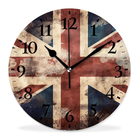 10 Inch Wall Clock Battery Operated Silent Clock Decorative for Office, Kitchen, Outdoor, Living RoomFlag of The United Kingdom Cute Drawing