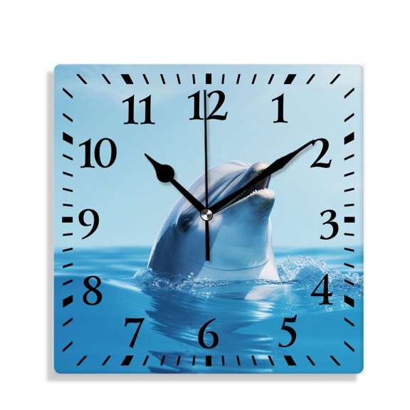 10 Inch Wall Clock Battery Operated Silent Clock Decorative for Office, Kitchen, Outdoor, Living RoomFunny Dolphin Swimming Drawing