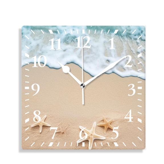 10 Inch Wall Clock Battery Operated Silent Clock Decorative for Office, Kitchen, Outdoor, Living RoomFunny Starfish Wave Sand Beach Style