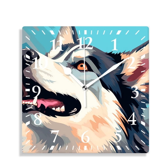 10 Inch Wall Clock Battery Operated Silent Clock Decorative for Office, Kitchen, Outdoor, Living RoomGrey Dog Print