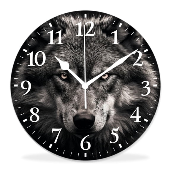 10 Inch Wall Clock Battery Operated Silent Clock Decorative for Office, Kitchen, Outdoor, Living RoomGrey Wolf Female Graceful Drawing