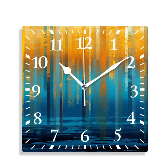 10 Inch Wall Clock Battery Operated Silent Clock Decorative for Office, Kitchen, Outdoor, Living RoomGrunge Watercolor Striped Wooden Multicolor