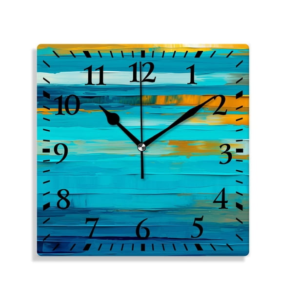10 Inch Wall Clock Battery Operated Silent Clock Decorative for Office, Kitchen, Outdoor, Living RoomGrunge Watercolor Striped Wooden Pattern