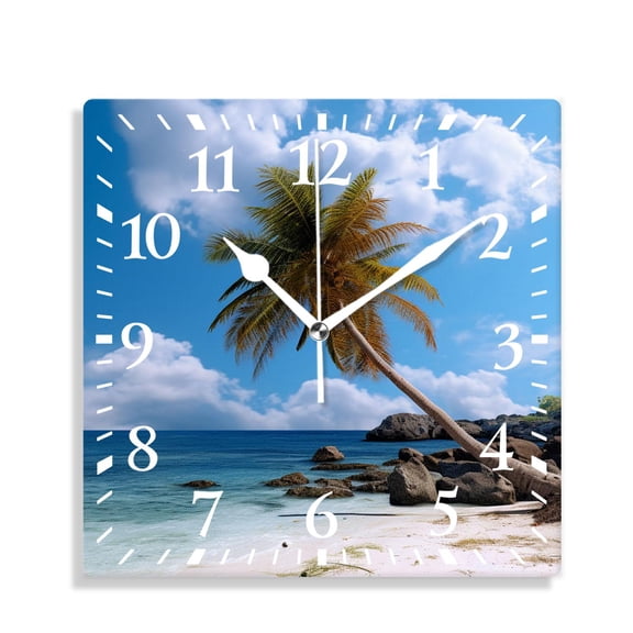 10 Inch Wall Clock Battery Operated Silent Clock Decorative for Office, Kitchen, Outdoor, Living RoomHawaii Palm Tropical Beach Design