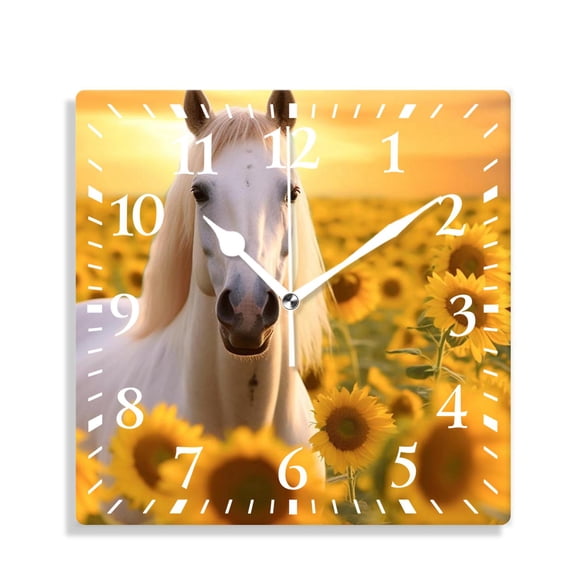 10 Inch Wall Clock Battery Operated Silent Clock Decorative for Office, Kitchen, Outdoor, Living RoomHorse Sunflowers Sunset Multicolor