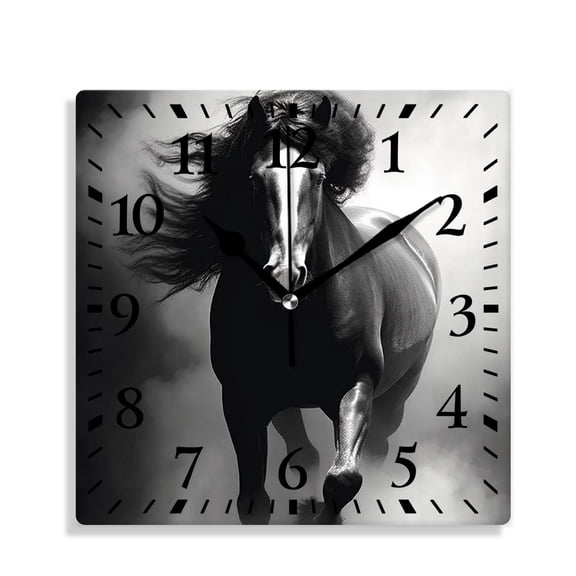 10 Inch Wall Clock Battery Operated Silent Clock Decorative for Office, Kitchen, Outdoor, Living RoomHorse in Dust Artwork Creative Pattern