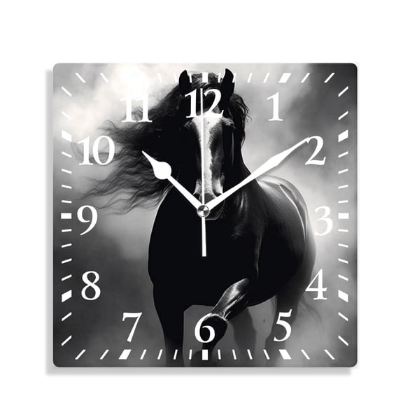 10 Inch Wall Clock Battery Operated Silent Clock Decorative for Office, Kitchen, Outdoor, Living RoomHorse in Dust Artwork Design