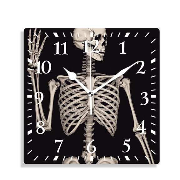 10 Inch Wall Clock Battery Operated Silent Clock Decorative for Office, Kitchen, Outdoor, Living RoomHuman Skeleton Sugar Skull Halloween Art
