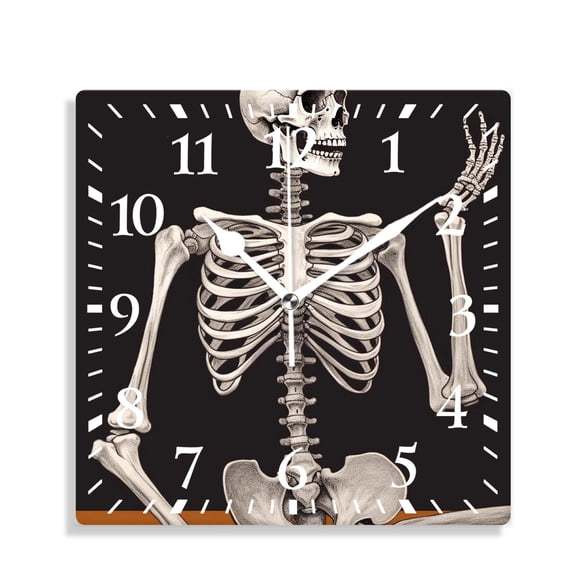 10 Inch Wall Clock Battery Operated Silent Clock Decorative for Office, Kitchen, Outdoor, Living RoomHuman Skeleton Sugar Skull Halloween Creative