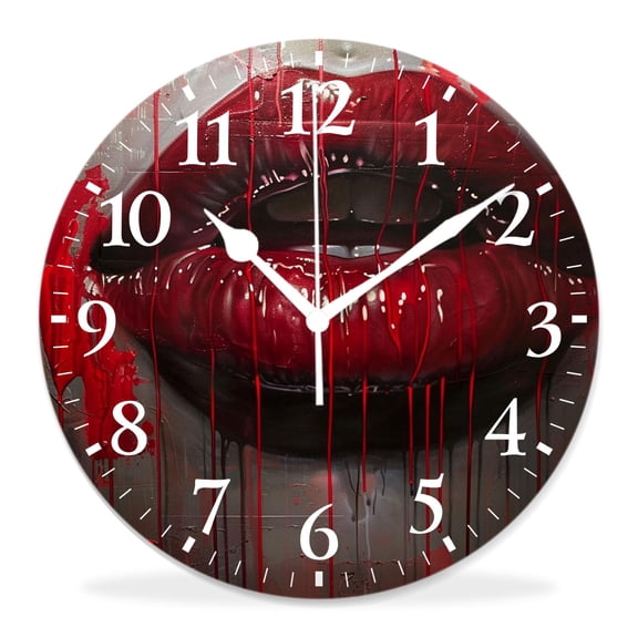 10 Inch Wall Clock Battery Operated Silent Clock Decorative for Office, Kitchen, Outdoor, Living Room,Kiss Red Lipstick Mark Natural