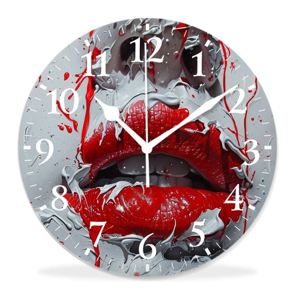 10 Inch Wall Clock Battery Operated Silent Clock Decorative for Office, Kitchen, Outdoor, Living RoomKiss Red Lipstick Mark in The Shape Exquisite