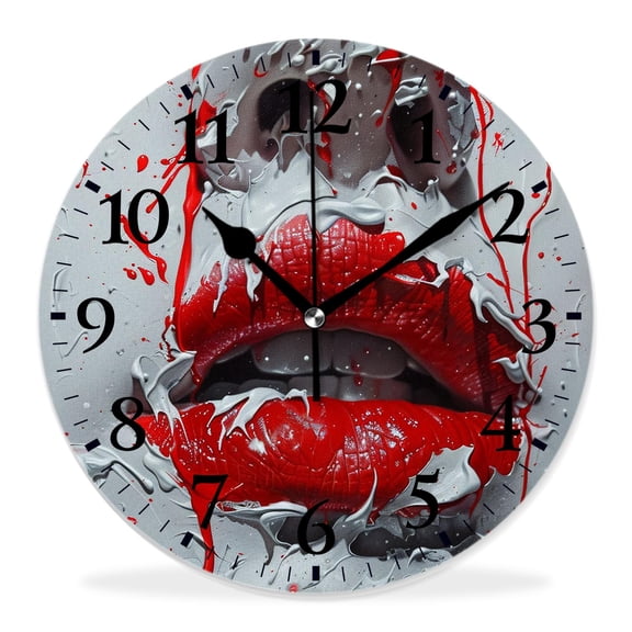 10 Inch Wall Clock Battery Operated Silent Clock Decorative for Office, Kitchen, Outdoor, Living Room，Kiss Red Lipstick Mark in The Shape Exquisite