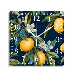 10 Inch Wall Clock Battery Operated Silent Clock Decorative for Office, Kitchen, Outdoor, Living RoomLemons Hand Drawn Retro Citrus Fruits Design