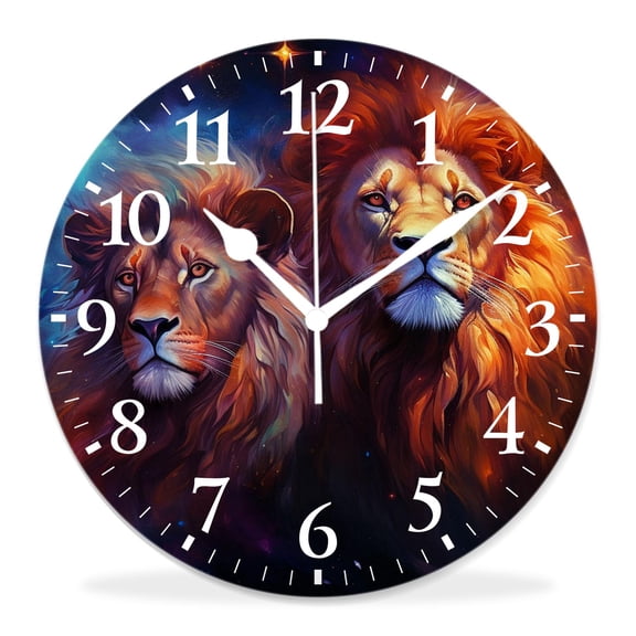 10 Inch Wall Clock Battery Operated Silent Clock Decorative for Office, Kitchen, Outdoor, Living RoomLion in Space Exquisite Pattern