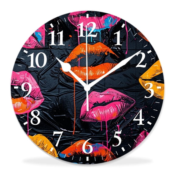 10 Inch Wall Clock Battery Operated Silent Clock Decorative for Office, Kitchen, Outdoor, Living RoomLipstick Kiss Print Elaborate