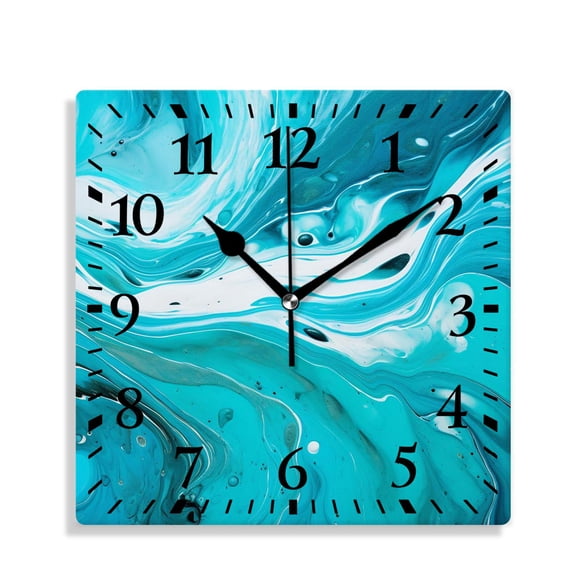 10 Inch Wall Clock Battery Operated Silent Clock Decorative for Office, Kitchen, Outdoor, Living RoomMarble Turquoise Ocean Teal Style