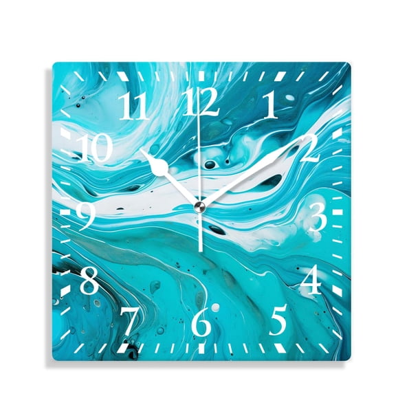 10 Inch Wall Clock Battery Operated Silent Clock Decorative for Office, Kitchen, Outdoor, Living RoomMarble Turquoise Ocean Teal Style