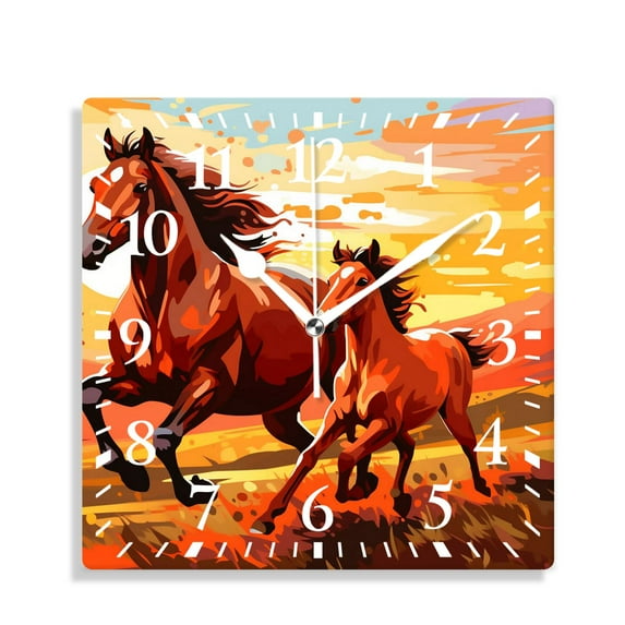 10 Inch Wall Clock Battery Operated Silent Clock Decorative for Office, Kitchen, Outdoor, Living RoomMare Teaching Her Cute New Foal Beautiful