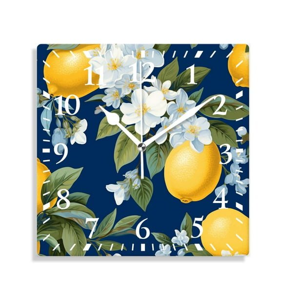 10 Inch Wall Clock Battery Operated Silent Clock Decorative for Office, Kitchen, Outdoor, Living RoomMediterranean Yellow Lemon Colorful