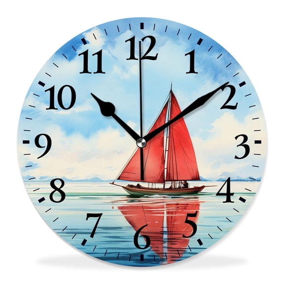 10 Inch Wall Clock Battery Operated Silent Clock Decorative for Office, Kitchen, Outdoor, Living RoomOcean Ferry Pattern Exquisite Art