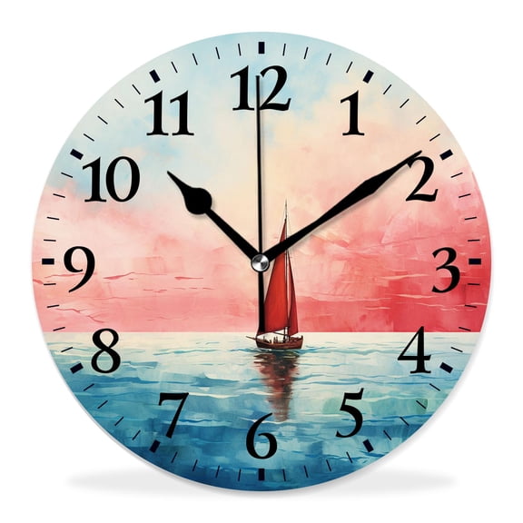10 Inch Wall Clock Battery Operated Silent Clock Decorative for Office, Kitchen, Outdoor, Living RoomOcean Ferry Pattern Lovely Pattern