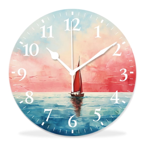 10 Inch Wall Clock Battery Operated Silent Clock Decorative for Office, Kitchen, Outdoor, Living RoomOcean Ferry Pattern Lovely Pattern