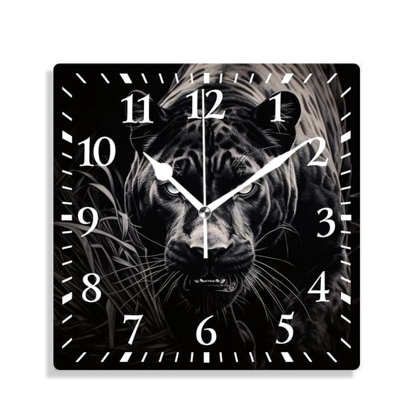 10 Inch Wall Clock Battery Operated Silent Clock Decorative for Office, Kitchen, Outdoor, Living RoomPanther Animal Black Style