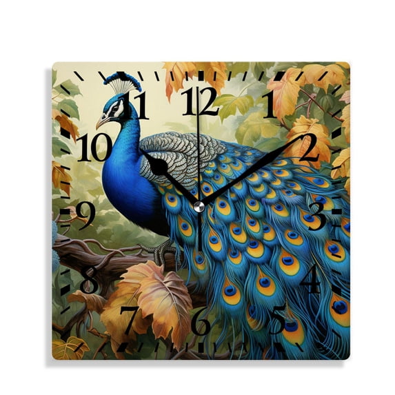 10 Inch Wall Clock Battery Operated Silent Clock Decorative for Office, Kitchen, Outdoor, Living RoomPeacock Animal Design