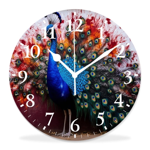 10 Inch Wall Clock Battery Operated Silent Clock Decorative for Office, Kitchen, Outdoor, Living RoomPeacock Displaying Its Train Amazing Pattern