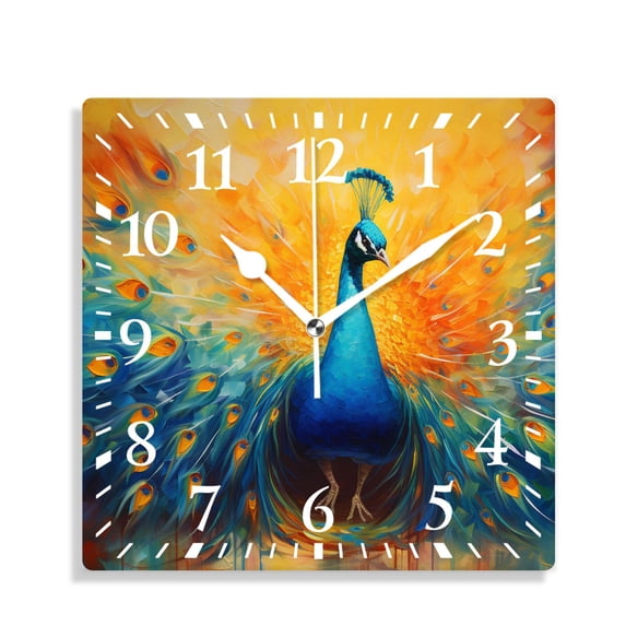10 Inch Wall Clock Battery Operated Silent Clock Decorative for Office, Kitchen, Outdoor, Living RoomPeacock Oil Painting Bird Exquisite