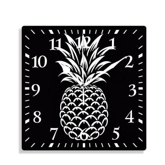 10 Inch Wall Clock Battery Operated Silent Clock Decorative for Office, Kitchen, Outdoor, Living RoomPineapple Black White Picture