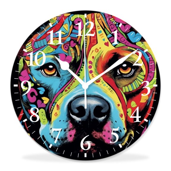 10 Inch Wall Clock Battery Operated Silent Clock Decorative for Office, Kitchen, Outdoor, Living RoomPit Bull Beautiful Art