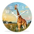 thumbnail image 1 of 10 Inch Wall Clock Battery Operated Silent Clock Decorative for Office, Kitchen, Outdoor, Living RoomPixel Giraffe on Green Grass Creative, 1 of 4