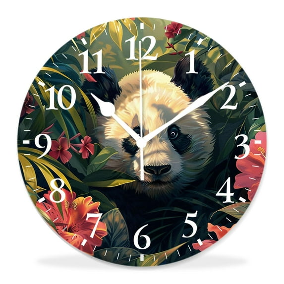 10 Inch Wall Clock Battery Operated Silent Clock Decorative for Office, Kitchen, Outdoor, Living RoomPrecious Pandas Adorable