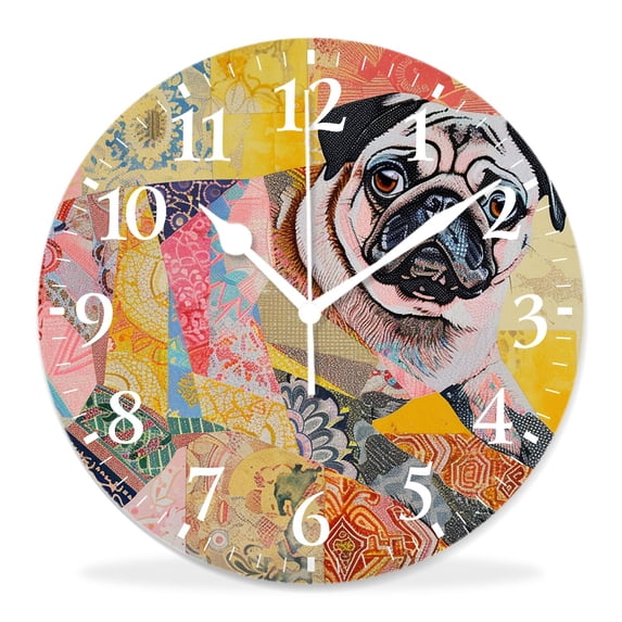 10 Inch Wall Clock Battery Operated Silent Clock Decorative for Office, Kitchen, Outdoor, Living RoomPug Dog Geometric Triangle Striped Elegant