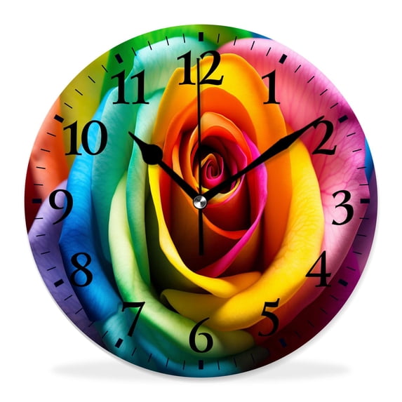 10 Inch Wall Clock Battery Operated Silent Clock Decorative for Office, Kitchen, Outdoor, Living RoomRainbow Rose Cute Drawing